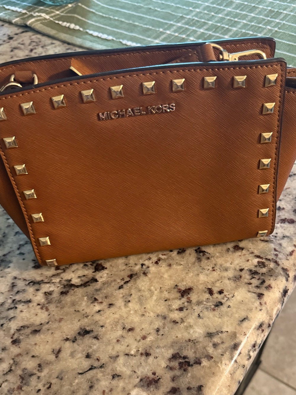 Michael Kors Cognac Studded Saffiano Leather Crossbody